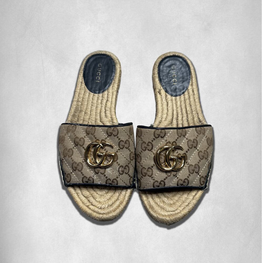 Gucci GG Marmont Canvas Espadrille Slide Sandals